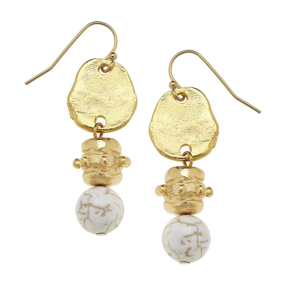 Gold with White Turquoise Earrings-Blue Hand Home