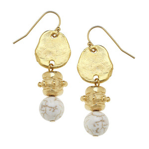 Gold with White Turquoise Earrings-Blue Hand Home
