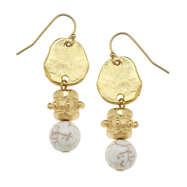 Gold with White Turquoise Earrings-Blue Hand Home