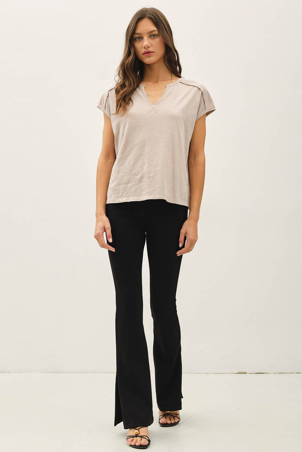 Garment Dye Oversize Cut Split-V Cotton Slub Tee-Blue Hand Home