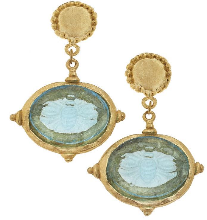 Susan Shaw Venetian Glass Bee Earrings Aqua - Cab-Blue Hand Home
