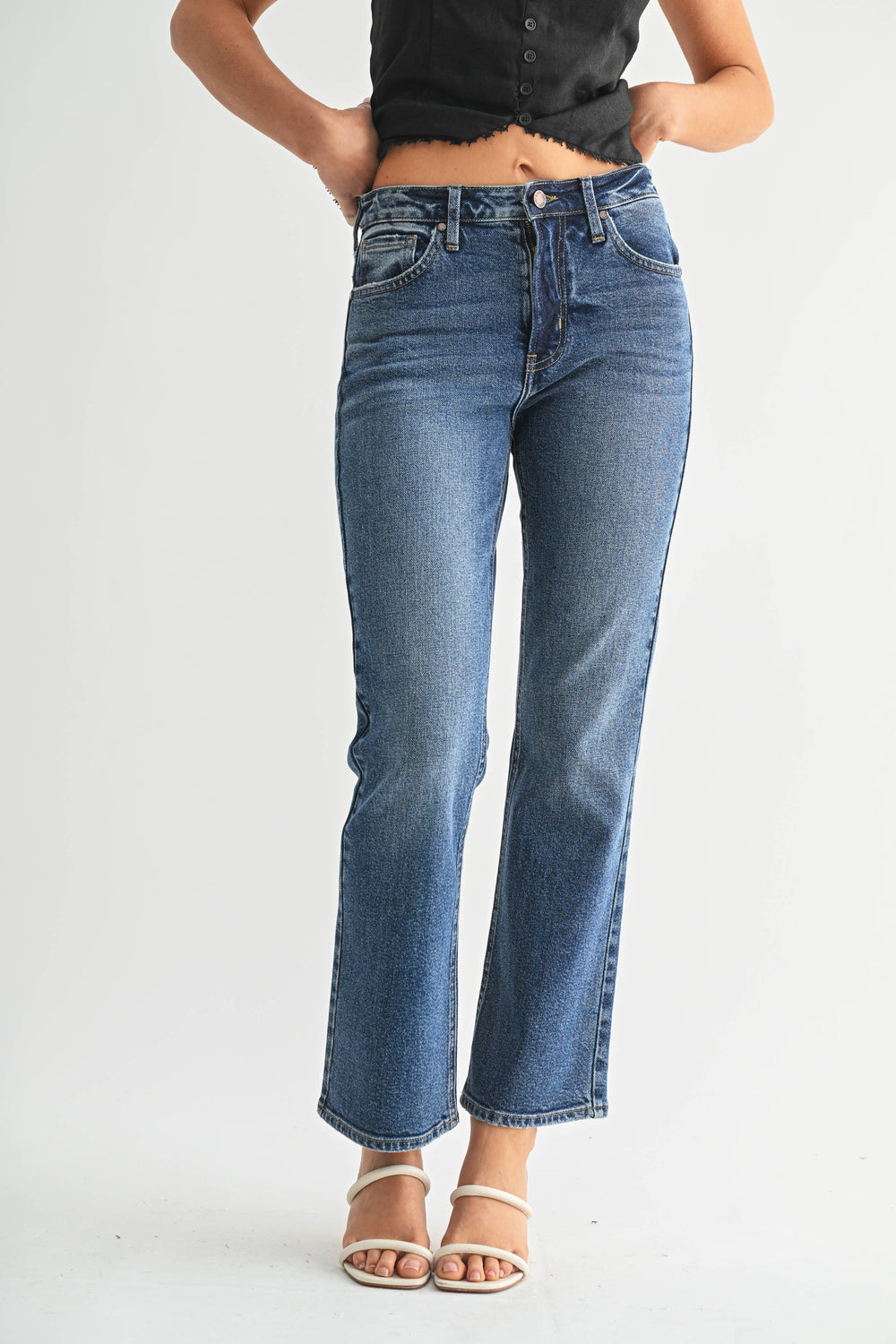 BP459J - DK - Slim Cropped Bootcut-Blue Hand Home