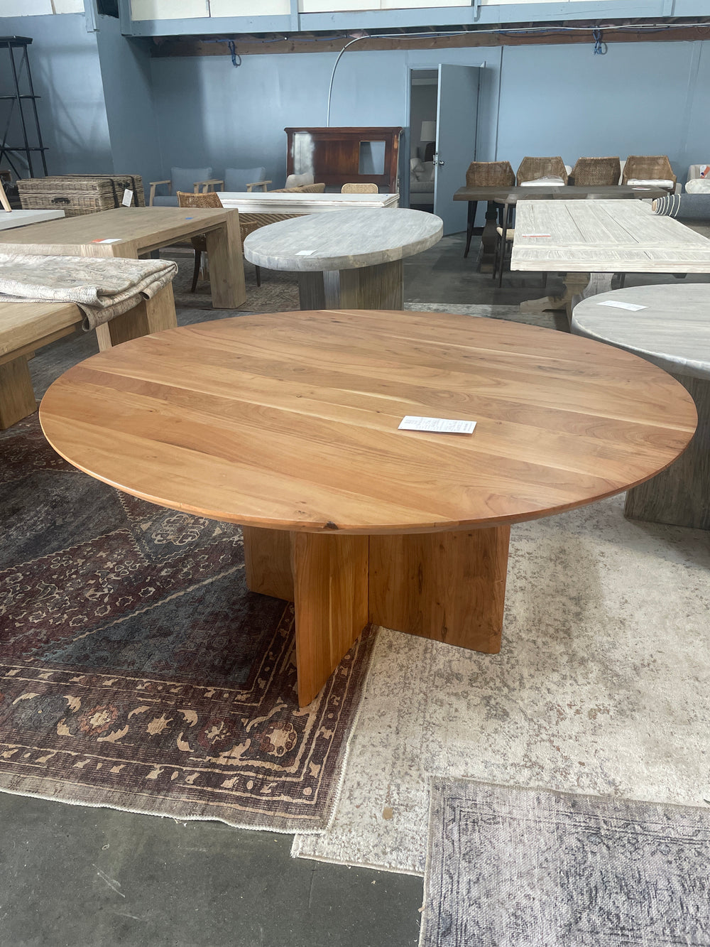 Round Cross Base Dining Table, Natural-Blue Hand Home