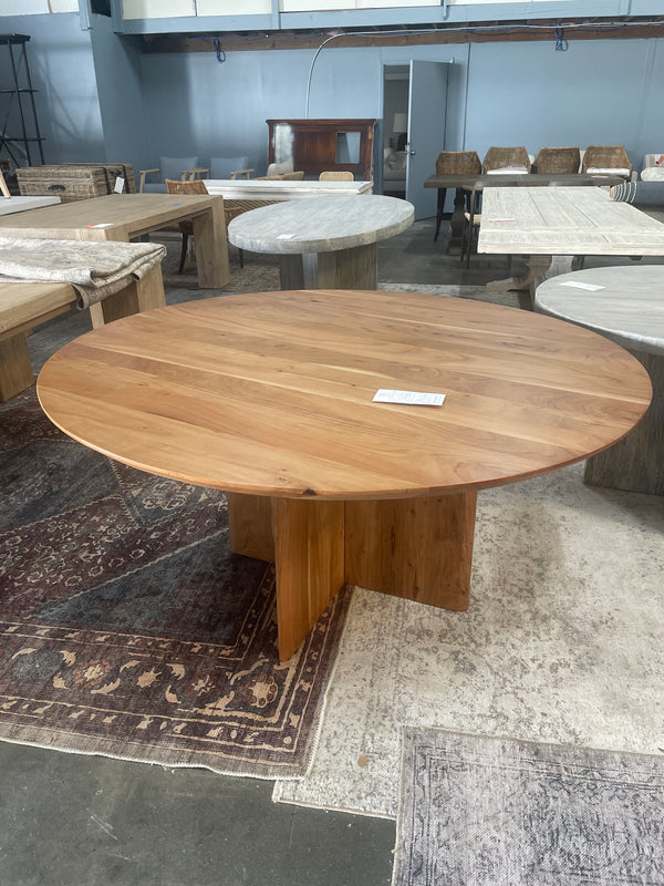 Round Cross Base Dining Table, Natural-Blue Hand Home