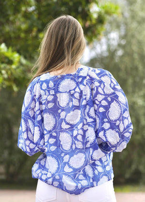 Anjou Top O/S Navy White-Blue Hand Home