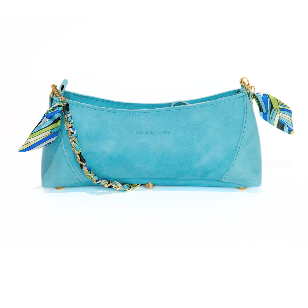 Leather Baguette Shaped Handbag, Medium Size - The Birdie-Blue Hand Home