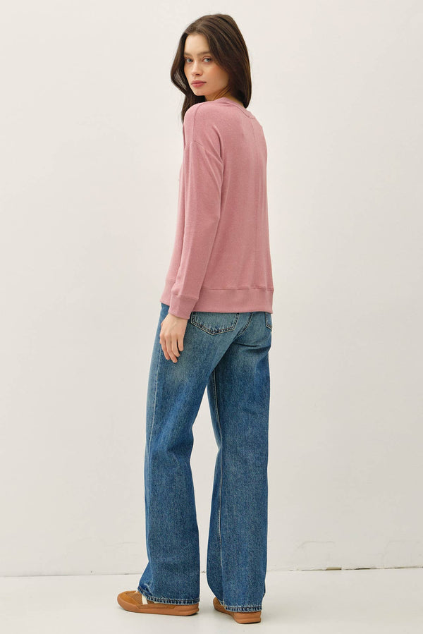 ROUND NECK HACCI BRUSHED PULLOVER KNIT TOP-Blue Hand Home