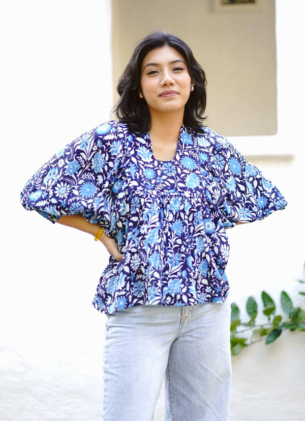 Anjou Top O/S Blue White-Blue Hand Home