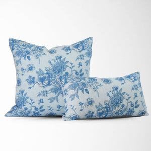 Serenity Toile de Jouy Roses Pillow Cover –Sky Blue, Vintage-Blue Hand Home