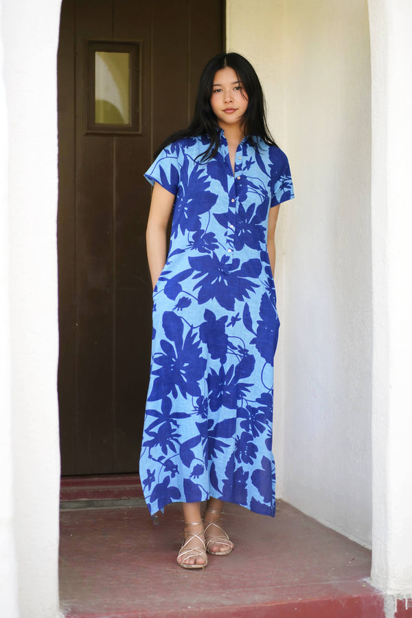 Carrie Cotton Dress Navy-Blue Hand Home