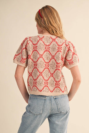 FLORAL SHORT SLEEVE SWEATER CARDIGAN MSW11258-Blue Hand Home