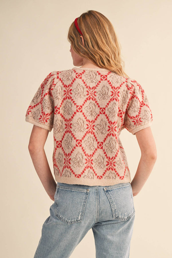 FLORAL SHORT SLEEVE SWEATER CARDIGAN MSW11258-Blue Hand Home