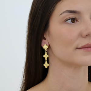 Molten Clover Drop Earrings - 24K Gold Plated