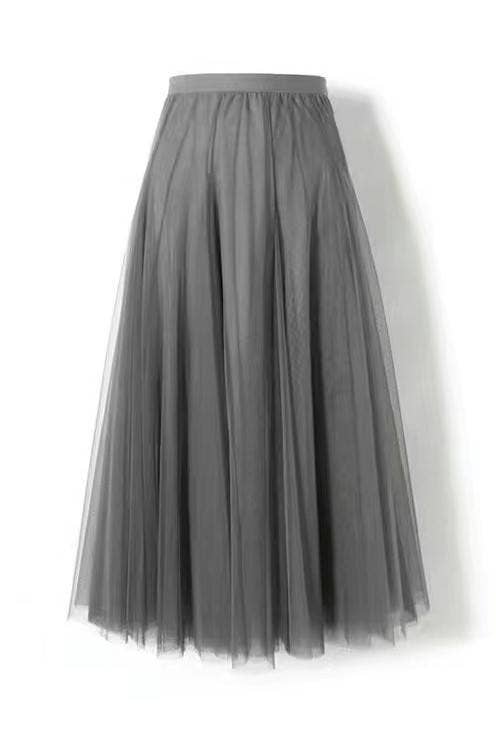 20 colors Flowy Elastic Waist Tulle Pleated Skirt-Blue Hand Home