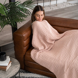 Muslin Blanket for Adults, 6-Layer Bedding by Comfy Cubs-Blue Hand Home