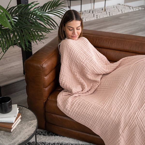 Muslin Blanket for Adults, 6-Layer Bedding by Comfy Cubs-Blue Hand Home