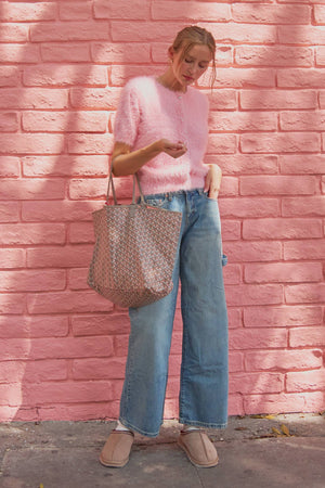 MOHAIR KNIT SHORT SLEEVE SWEATER CARDIGAN MSW11252-Blue Hand Home