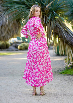 Calypso Dress Pink White-Blue Hand Home