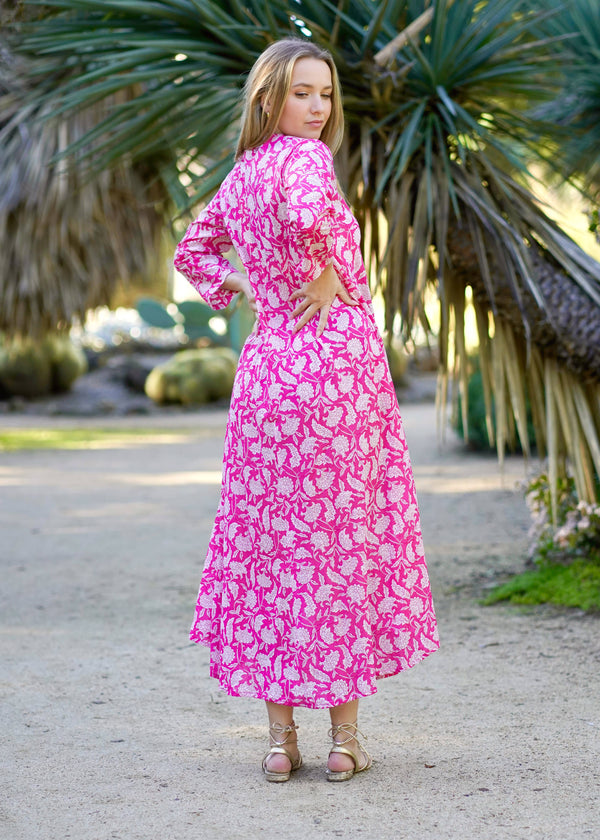 Calypso Dress Pink White-Blue Hand Home