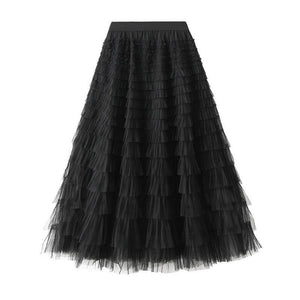 Chic Elastic Waist Tulle Tutu Midi Skirt-Blue Hand Home