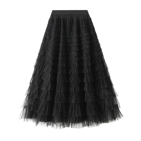 Chic Elastic Waist Tulle Tutu Midi Skirt-Blue Hand Home