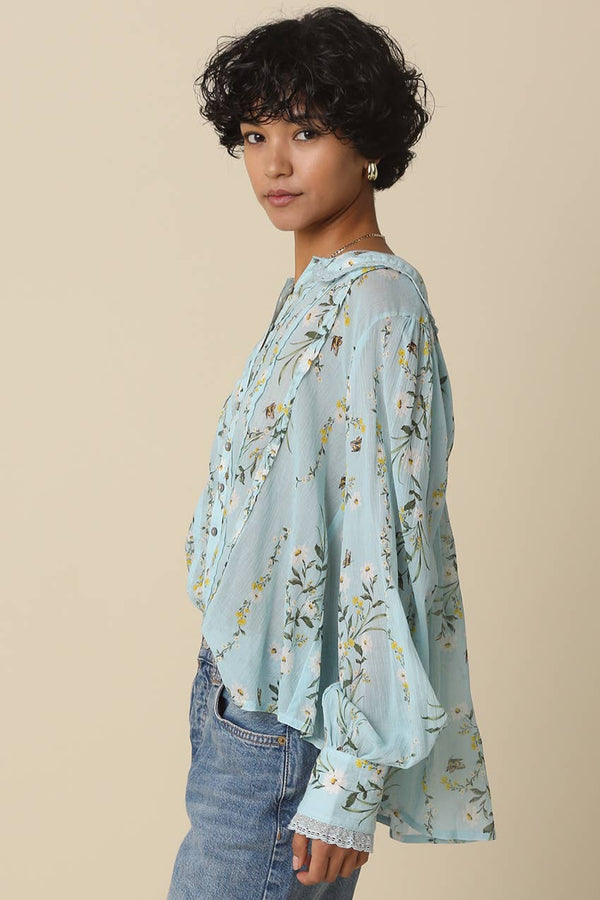 Macie Floral Pintuck Blouse-Blue Hand Home