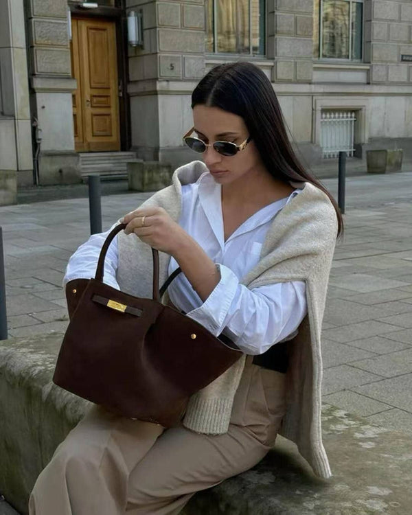 Genuine Suede Bag With Leather Details Made In Italy