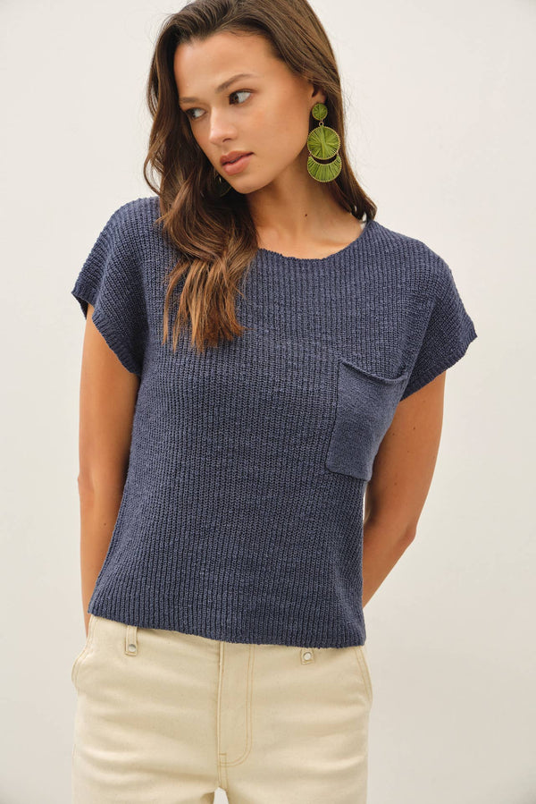 [New Color] Patch Pocket Dolman Cap Sleeve Boxy Knit