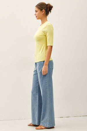 KNIT DENIM WIDE LEG PULL ON PANTS-Blue Hand Home