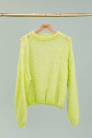Round neck long sleeve sweater in 80% kid mohair-Blue Hand Home