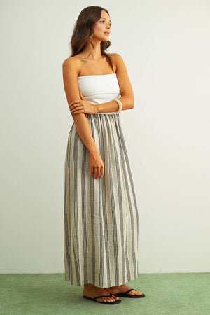 D5725 STRIPED PATTERN KNIT WITH RIBBED TOP COMBINATION DRESS-Blue Hand Home