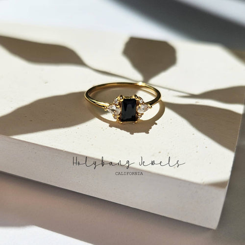 Black Baguette Ring - R-E12024-Blue Hand Home