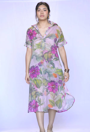 Tallulah Dress - Pink Floral-Blue Hand Home