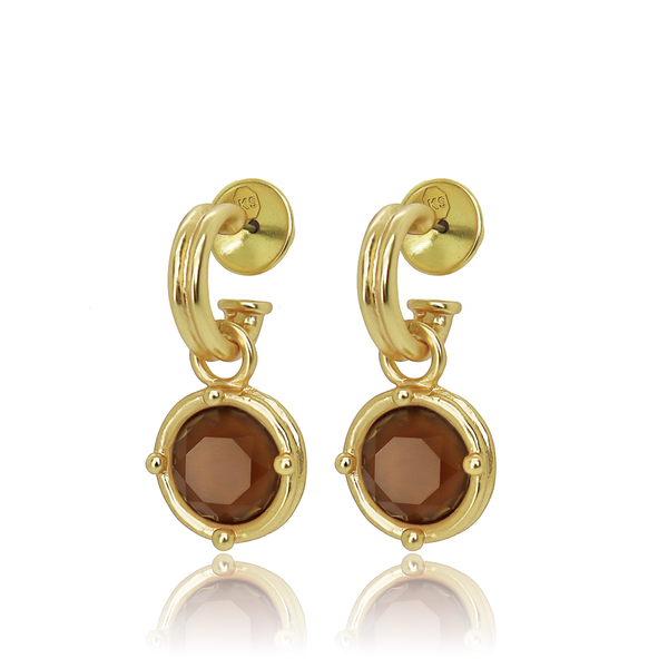 Double-Rim Gem Charm Hoop Earrings - 24K Gold Plated-Blue Hand Home