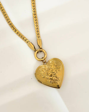 Love Vintage Heart Locket Necklace-Blue Hand Home