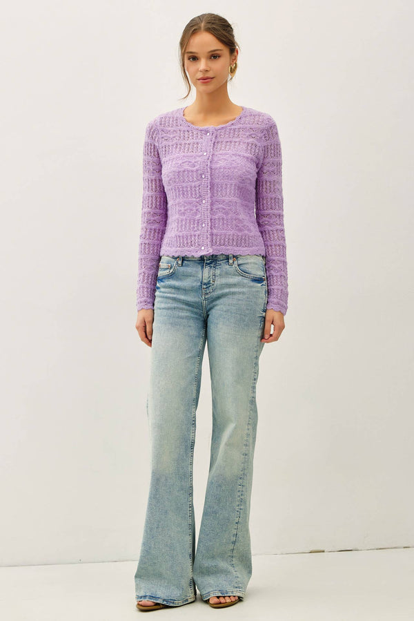Openwork Knit Scalloped Edge Cardigan-Blue Hand Home