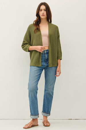 DIAMOND PATTERN DOLMAN 3/4 SLEEVE OPEN CARDIGAN-Blue Hand Home