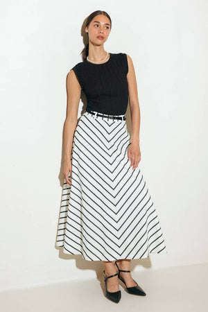 A Striped Woven Midi Skirt - Fk1162-Blue Hand Home