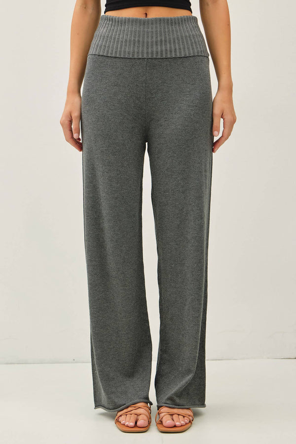 FINE KNIT FOLD OVER RIBBED WAIST SWEATER PANTS-Blue Hand Home