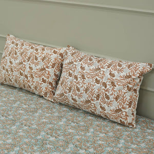 Bohemian Block Bedsheet With Pillow Cover -Throny Stems-Blue Hand Home