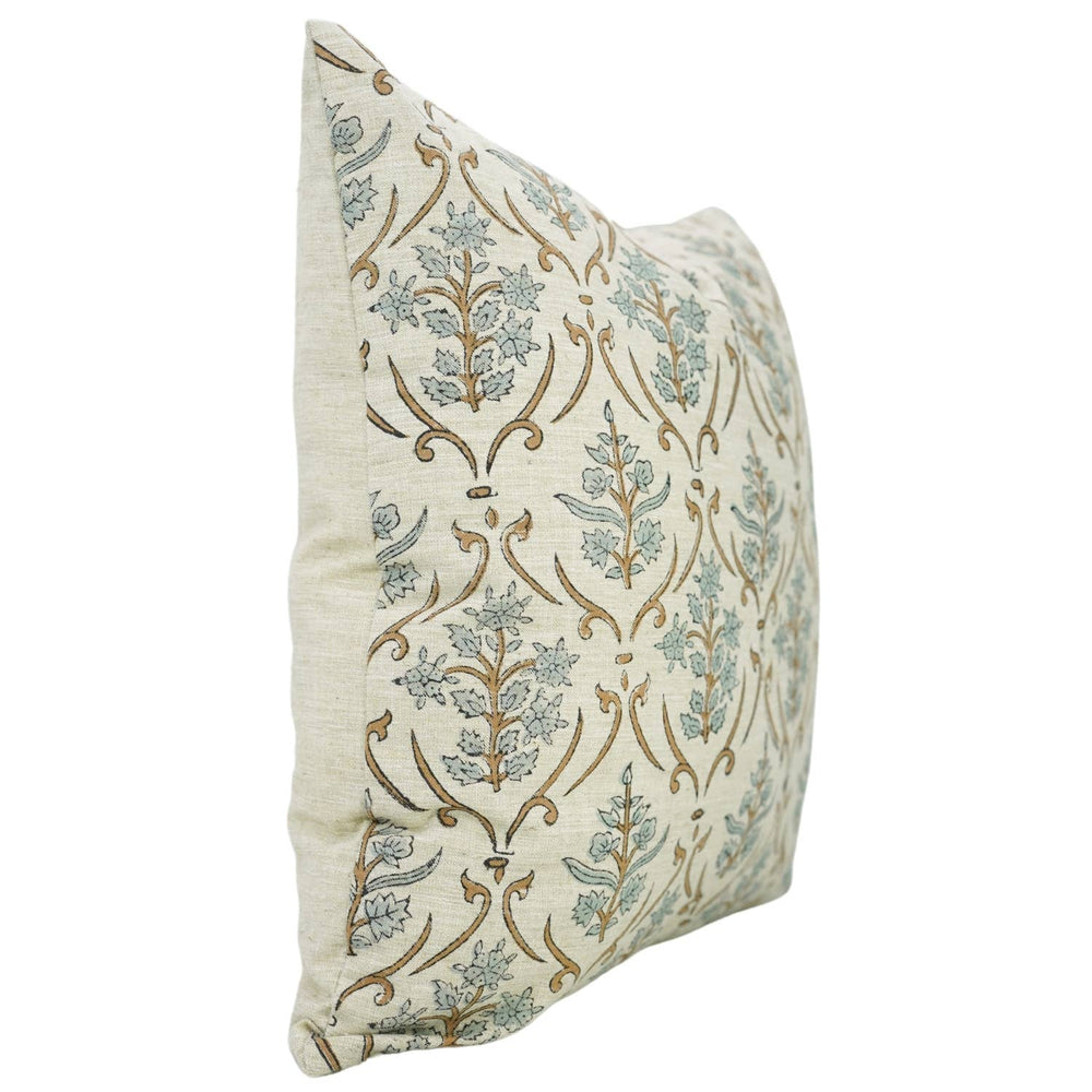 Block Print Handmade Linen Blend Pillow Cover- Vishal Pushp-Blue Hand Home