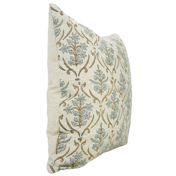 Block Print Handmade Linen Blend Pillow Cover- Vishal Pushp-Blue Hand Home