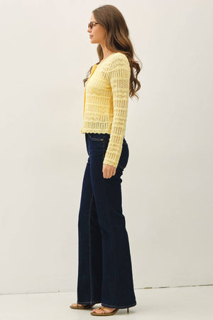 Openwork Knit Scalloped Edge Cardigan-Blue Hand Home