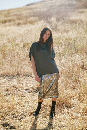 50691 - Front Slit Sequin Pencil Skirt-Blue Hand Home