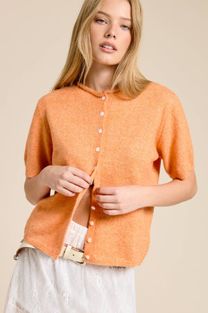 Short Sleeve Button Down Cardigan Top-Blue Hand Home