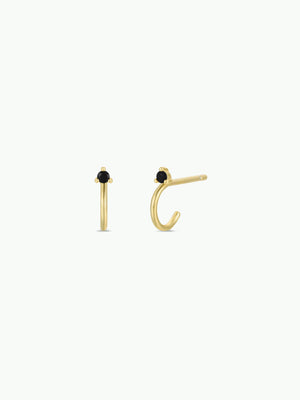 Open Mini Hoop - Black Cz - Gold Earrings