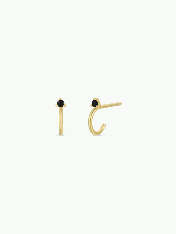 Open Mini Hoop - Black Cz - Gold Earrings