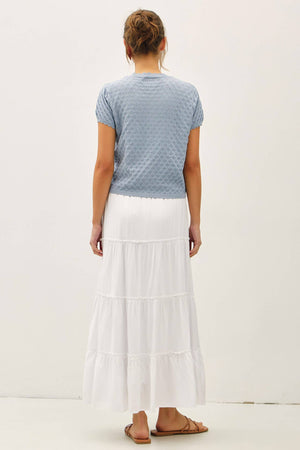 POINTELLE STITCH SHORT SLEEVE CARDIGAN-Blue Hand Home