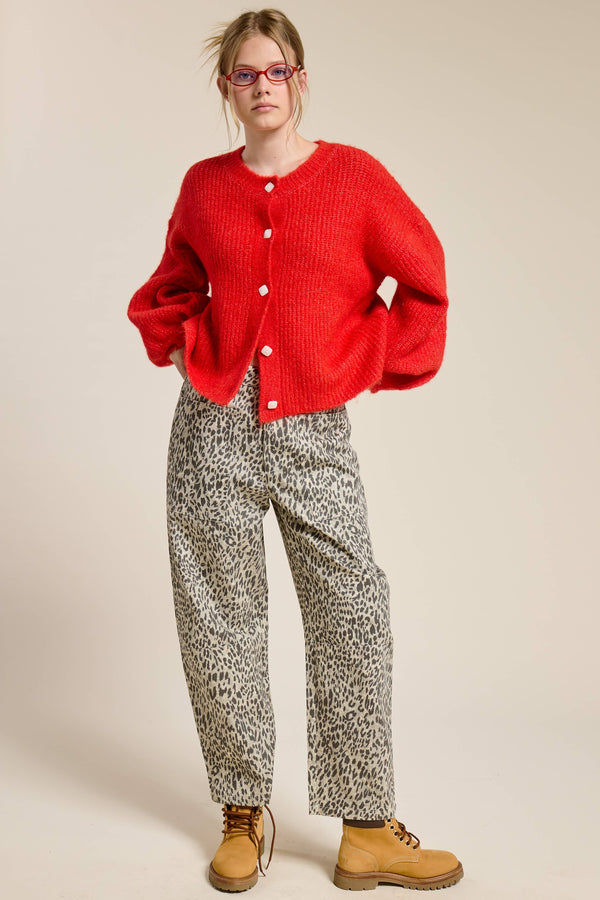 Balloon Sleeve Knit Cardigan-Blue Hand Home
