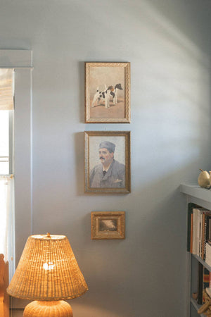 Two Fox Terriers Framed Antique Art-Blue Hand Home